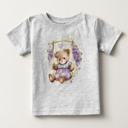 Brown Teddy Bear Swinging Lavender Dress (Voorkant)