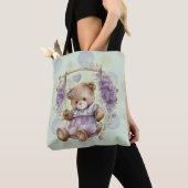 Brown Teddy Bear Swinging Lavender Dress Tote Bag (Dichtbij)