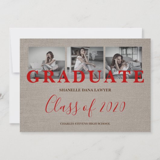 Brown Textil Modern Three Photos Graduation (Voorkant)
