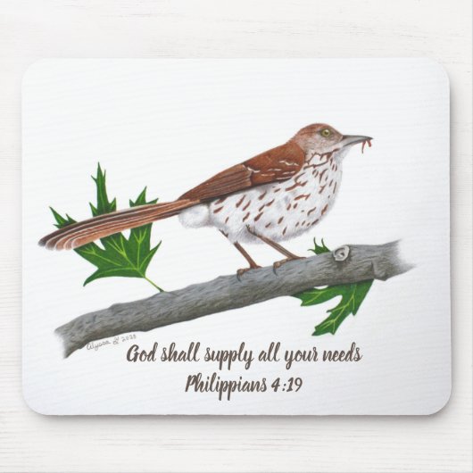 Brown Thrasher Inspirerend Mousepad Muismat (Voorkant)