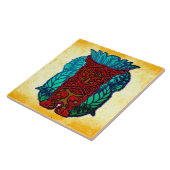 Brown Tiki over Oranje achtergrond Tegeltje (Zijkant)