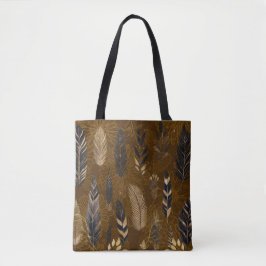 Brown Tote Bag with Feather Print