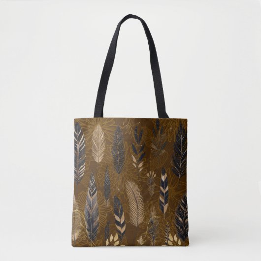 Brown Tote Bag with Feather Print (Voorkant)