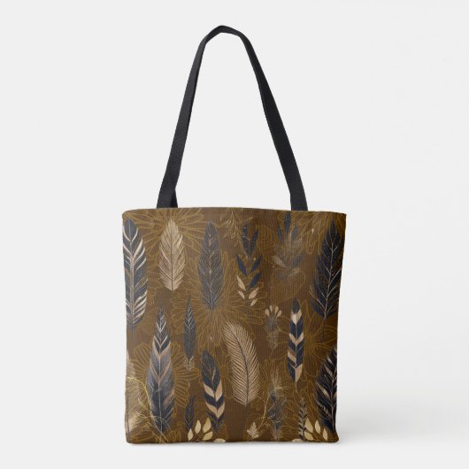Brown Tote Bag with Feather Print (Achterkant)
