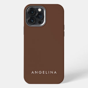 Brown Trendy Modern Minimalist Plain Voeg naam toe iPhone 13 Pro Max Hoesje