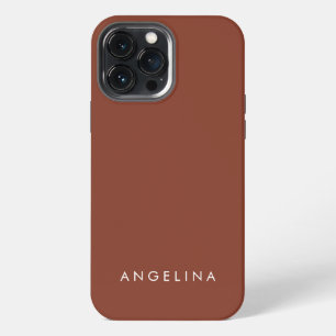 Brown Trendy Modern Minimalist Plain Voeg naam toe iPhone 13 Pro Max Hoesje