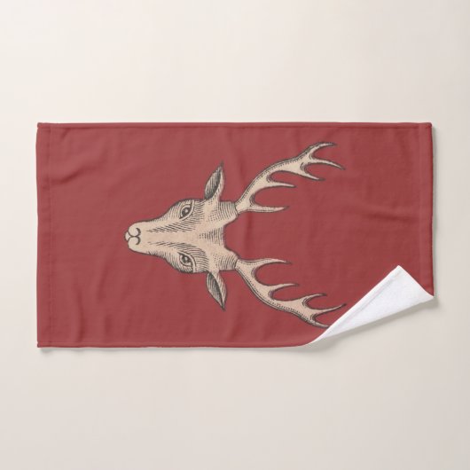 Brown Trophy Male Deer Head Antlers Burgundy Handdoek (Handdoek)