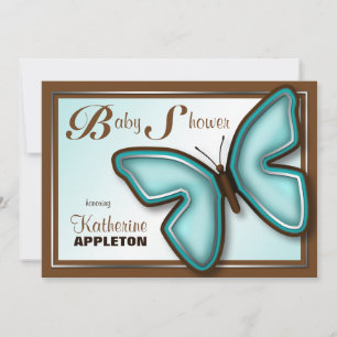 Brown Turquoise Butterfly Baby Shower Invitations Kaart