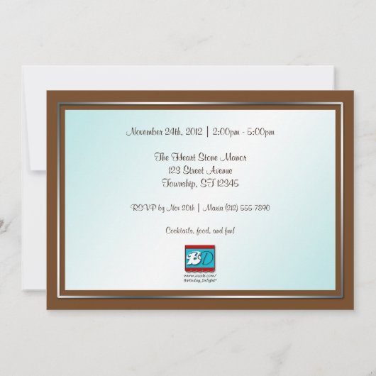 Brown Turquoise Butterfly Birthday Party nodigt ui Kaart (Achterkant)