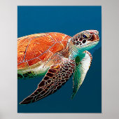 BROWN TURTLE SWIMMING POSTER (Voorkant)