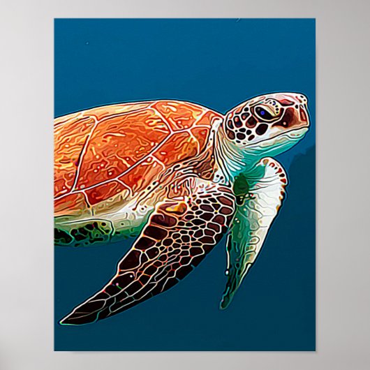 BROWN TURTLE SWIMMING POSTER (Voorkant)