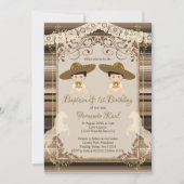 Brown Twins Fiesta Baptism en First Birthday Boy Kaart (Voorkant)