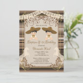 Brown Twins Fiesta Baptism en First Birthday Boy Kaart (Staand voorkant)