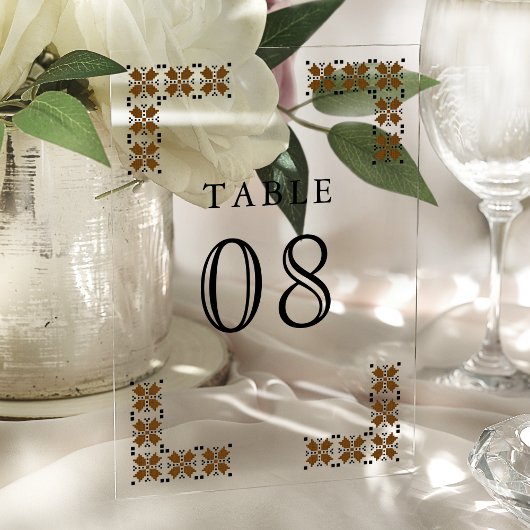 Brown Ukrainian Wedding Acrylic Table Number Acryl Uitnodigingen