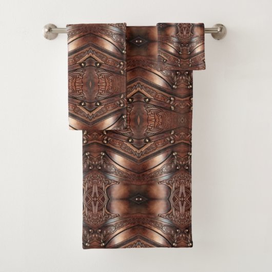 Brown Viking Armor-lederen print Bad Handdoek (Insitu)