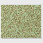 Brown Vintage Paisley Custom Green Background Cadeaupapier (Vlak)