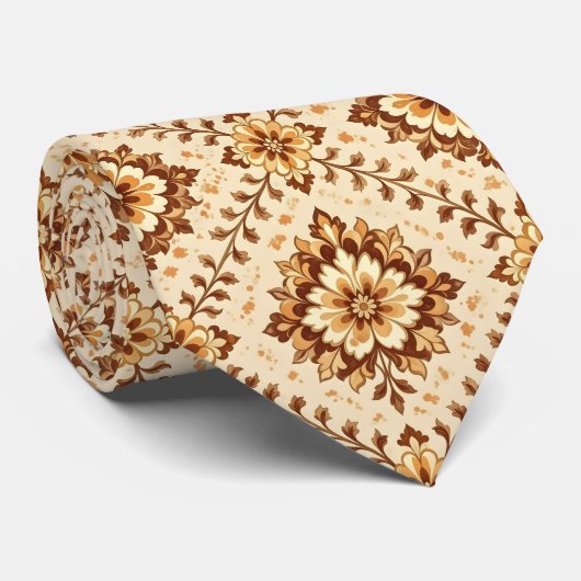 Brown vintage shabby pattern stropdas (Opgerold)