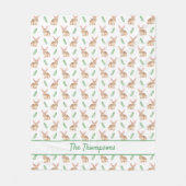 Brown Watercolor Bunny Pattern With Custom Name Fleece Deken (Voorkant)