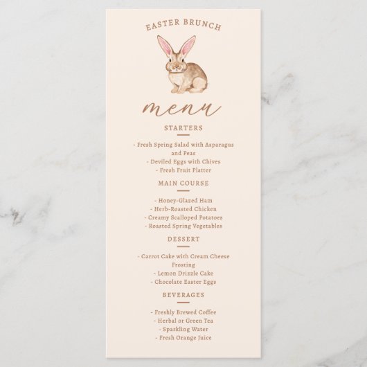 Brown Watercolor Bunny With Ears On Beige Easter Menu (Voorkant)
