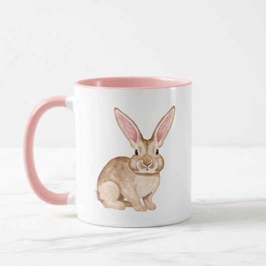 Brown Watercolor Bunny With Large Ears Cute Easter Mok (Links)