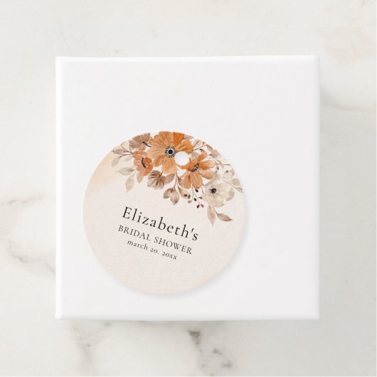 Brown Watercolor Flowers Boho Style  Bedankjes Labels (In situ)