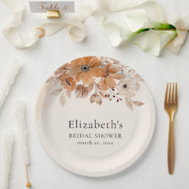 Brown Watercolor Flowers Boho Style  Papieren Bordje