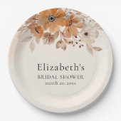 Brown Watercolor Flowers Boho Style  Papieren Bordje (Voorkant)