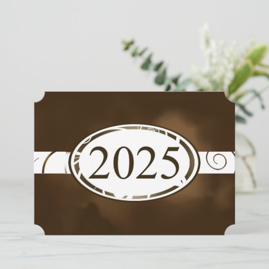 Brown & White Floral Button 2025 Afstudeerfeest Kaart (Staand voorkant)