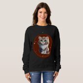 Brown White Illustrated Cute Cat T-Shirt (Voorkant volledig)