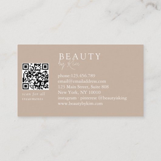 Brown & White Minimal Elegant, Salon QR Code Visitekaartje (Achterkant)