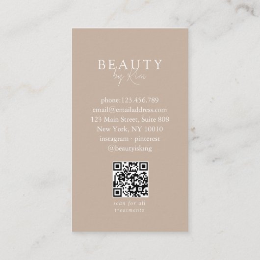 Brown & White Minimal Salon QR Code Loyalty Visitekaartje (Achterkant)