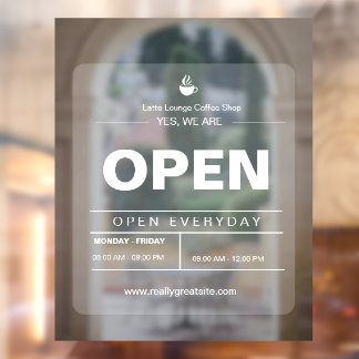 Brown & White Minimalist Cafe aangekondigd Raamsticker