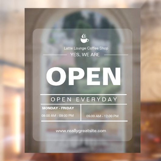 Brown & White Minimalist Cafe aangekondigd Raamsticker (Vel 2)