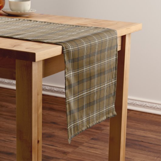 Brown White Plaid Classic Pattern Table Runner Korte Tafelloper (Voorbeeld)