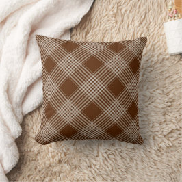 Brown & White Plaid Throw Pillow  Kussen