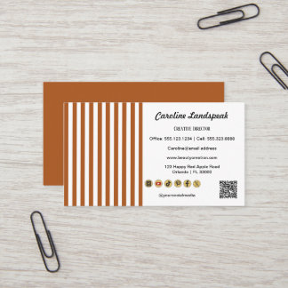 Brown White Stripes QR Code Social Media Icons Visitekaartje