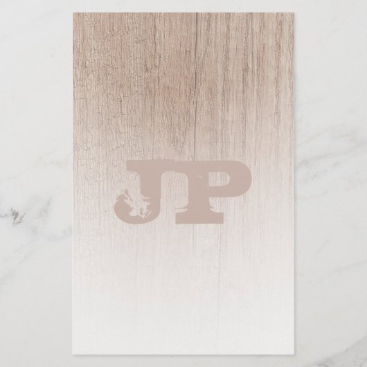 Brown Wood Board Kijk Monogram Sjabloon Briefpapier (Achterkant)