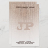 Brown Wood Board Kijk Monogram Sjabloon Briefpapier (Voorkant / Achterkant)