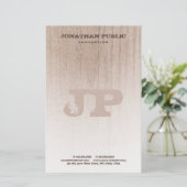 Brown Wood Board Kijk Monogram Sjabloon Briefpapier (Staand voorkant)