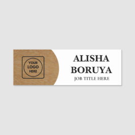 Brown Wood Logo Name Title Badge nametags