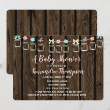 Brown Wood Rustic Mason Jar Baby shower Uitnodigin