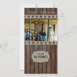 Brown Wood Silver Country Fotokerstkaart Feestdagenkaart