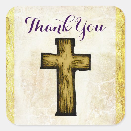 Brown Wooden Cross bedankt Vierkante Sticker (Voorkant)