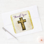 Brown Wooden Cross bedankt Vierkante Sticker (Envelop)