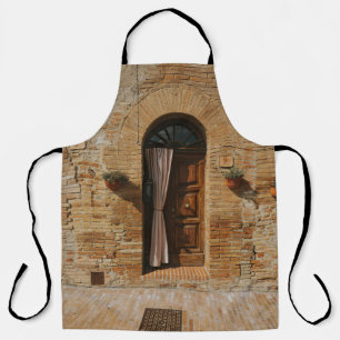 BROWN WOODEN DEUR OP BROWN BRICK WALL SCHORT