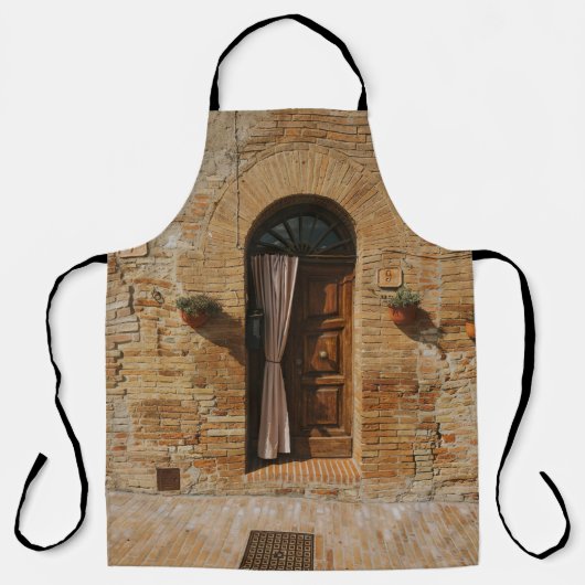 BROWN WOODEN DEUR OP BROWN BRICK WALL SCHORT (Voorkant)