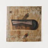 BROWN WOODEN DEUR OP BROWN BRICK WALL WANDKLEED (Voorkant (horizontaal))