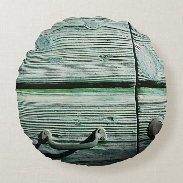 Brown wooden drawer rond kussen (Voorkant)