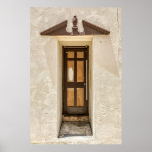 BROWN WOODEN VENSTER OP WITTE CONCRETE WALL POSTER