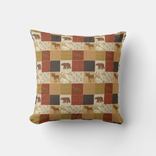 Brown Woodland Beren Patchwork Moose Fox Wildlife Kussen
